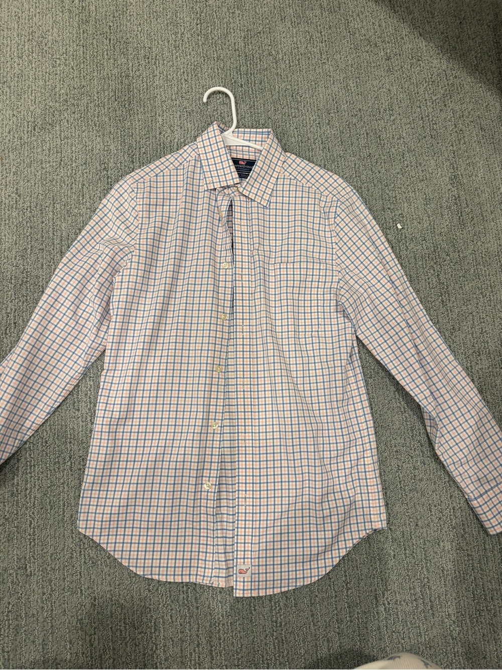 Vineyard Vines Men's White Shirt with Blue & Pink Check